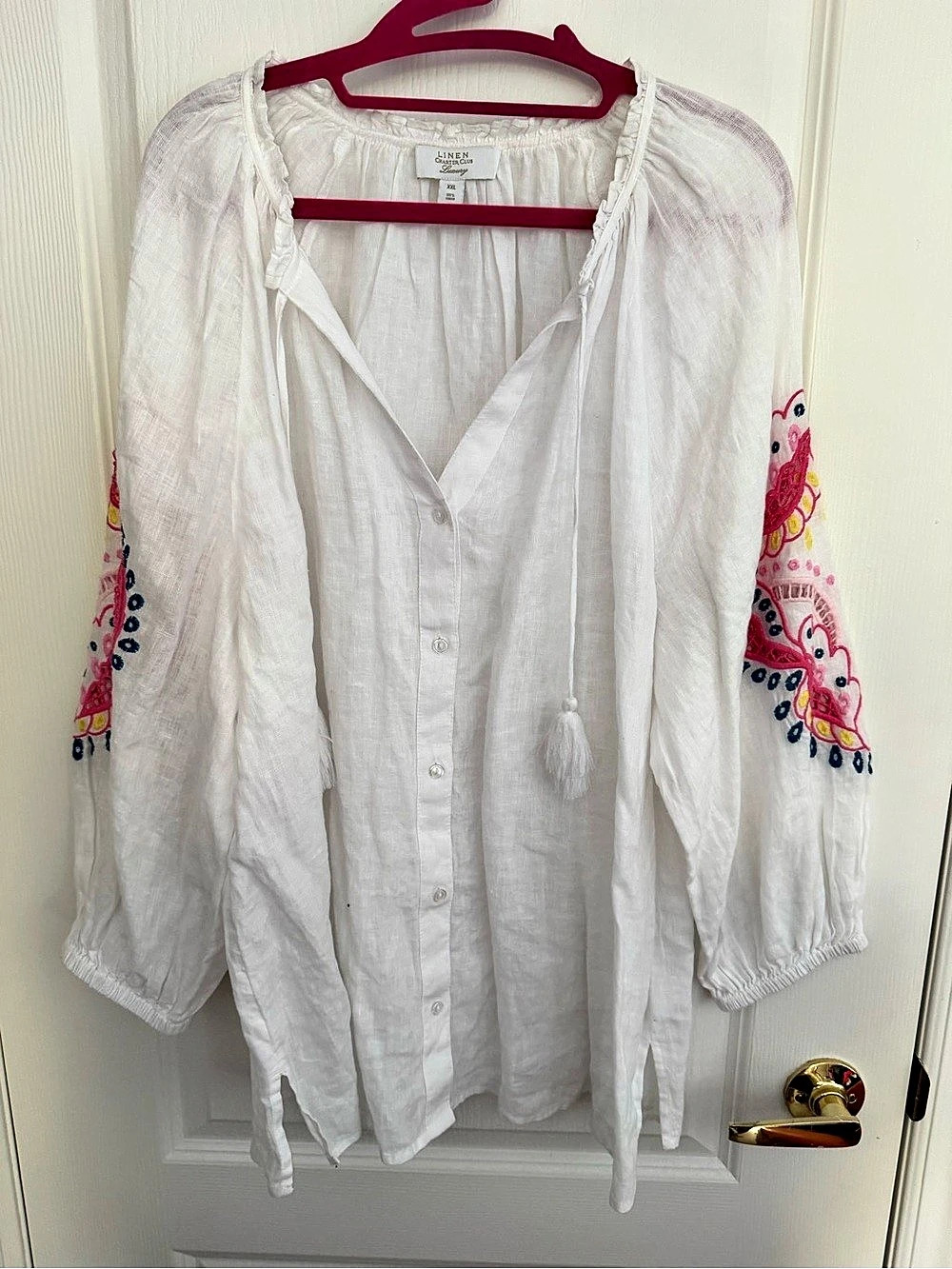 Charter Club Embroidered Linen Tunic White Size XXL Like New